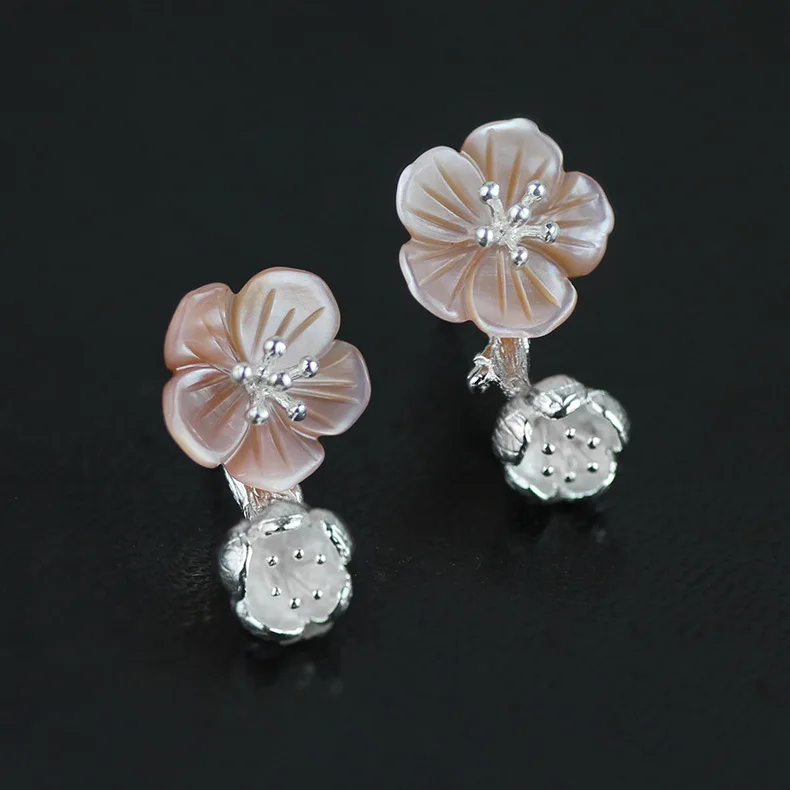 

YESWOMEN Natural Shell Begonia Flower Women 925 Sterling Silver Handmade Fine Jewelry Stud Earrings