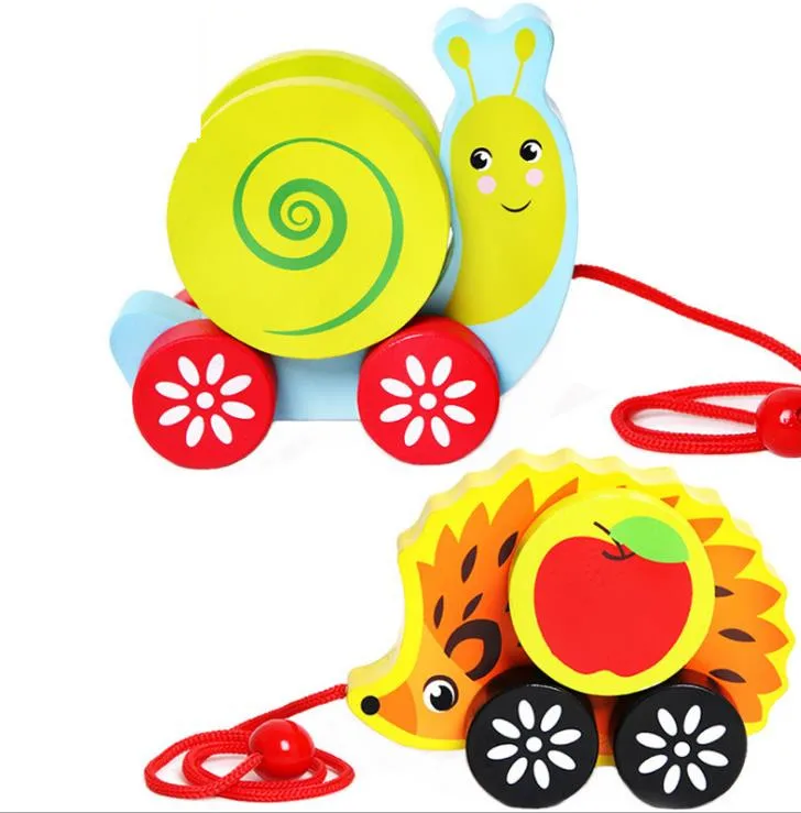 

Wooden blocks hedgehog and snail toy wooden animal toy with tyre for children gift movable toys