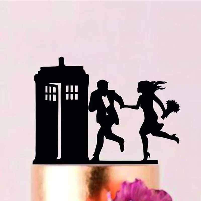 

Running to the police call box Wedding Cake Topper Funny Wedding Cake Topper bride and groom wedding cake topper
