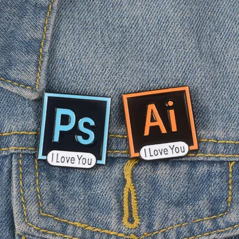 

Creative PS AI Enamel Pins I Love You Photoshop Illustrator Badges Custom Pastel Brooches Denim Shirt Lapel Pin Women Jewelry
