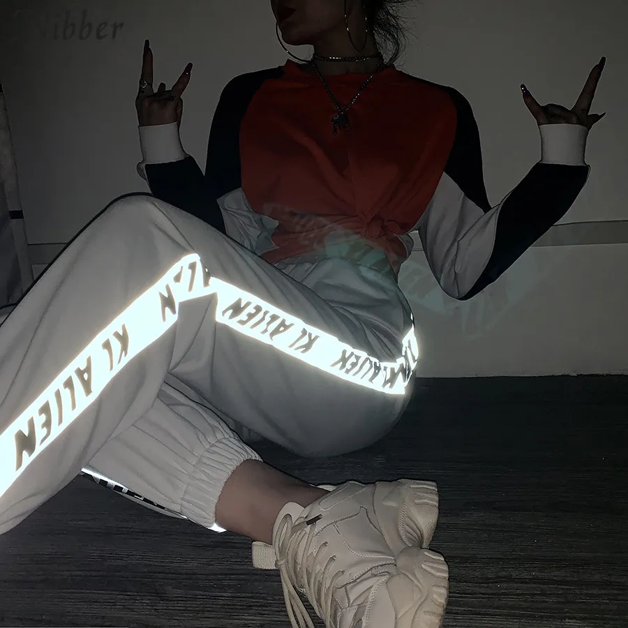 Nibber Reflective patchwork design Harem pants womens fashion 2019 Autumn new cotton black white loose casual Active pants mujer Nibber Reflective patchwork design Harem pants womens fashion 2019 Autumn new cotton black white loose casual Active pants mujer