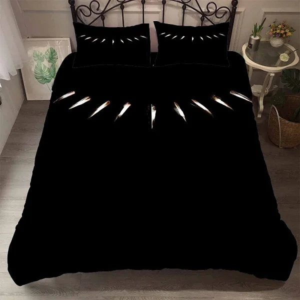 3D принт Черная пантера одеяло из микрофибры Чехол Набор 3 шт.+ 2 наволочки Marvel super man постельный комплект AU/EU/US размер Комплект постельного белья - Цвет: Black Panther-Black