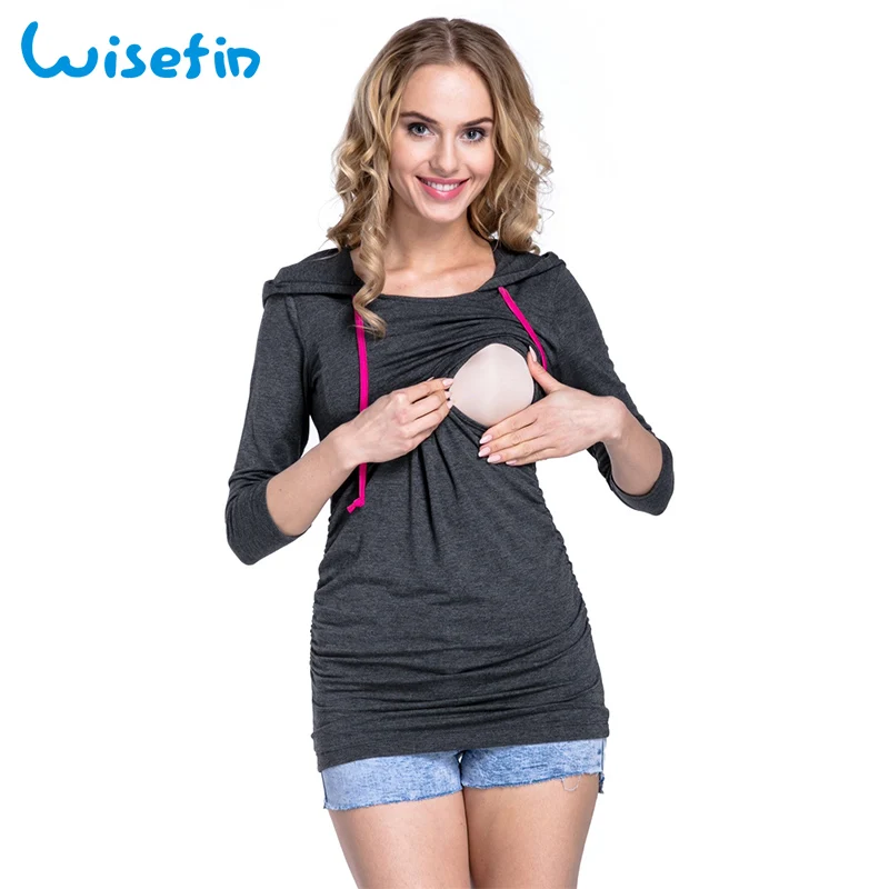 

Wisefin Women Nursing Breastfeeding Tops Winter Long Sleeves T Shirt Pregnancy Nursing Clothes Autumn Zwangerschaps Kleding 2018