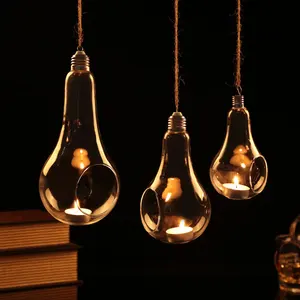 Подсвечники из выдувного стекла ручной работы, Висячие хрустальные подсвечники, стеклянные вазы с веревкой, креативная домашняя декоративная подсвечник - изображение