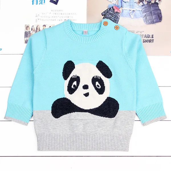 Свитера для маленьких девочек осенние теплые Пуловеры для женщин Одежда для новорожденных наряды детские вязаные с рисунком панды свитер Зимняя одежда для маленьких мальчиков - Цвет: Синий