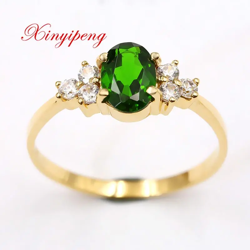 

Xin yi peng 18 k yellow gold inlaid natural diopside ring, the woman ring, classical and generous