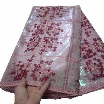 

New Fashion 5yards African Sequins lace fabric french lace fabric High Quality Nigerian lace for Wedding dressHX1319-1