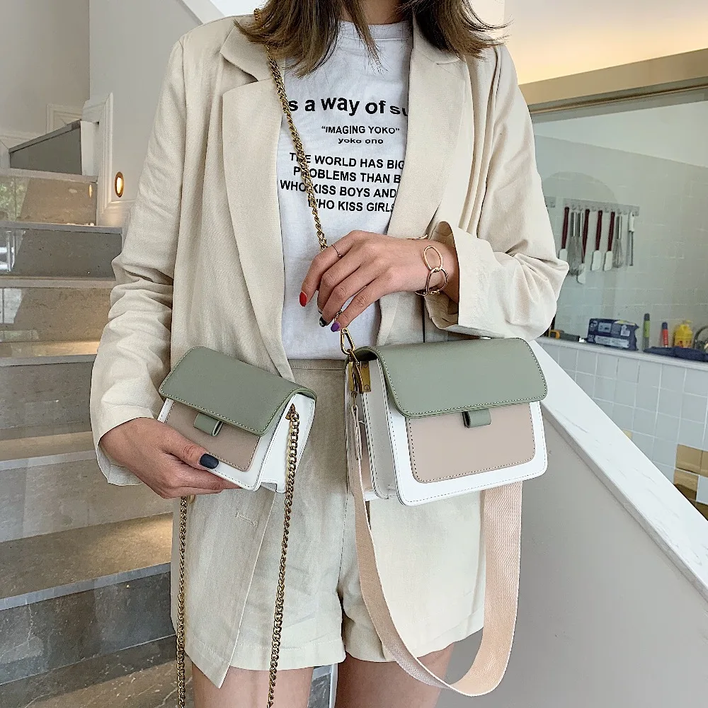 التباين اللون بو الجلود Crossbody حقائب للنساء 2019 رسول حقيبة كتف السيدات المحافظ و حقائب مع 2 قطعة أحزمة