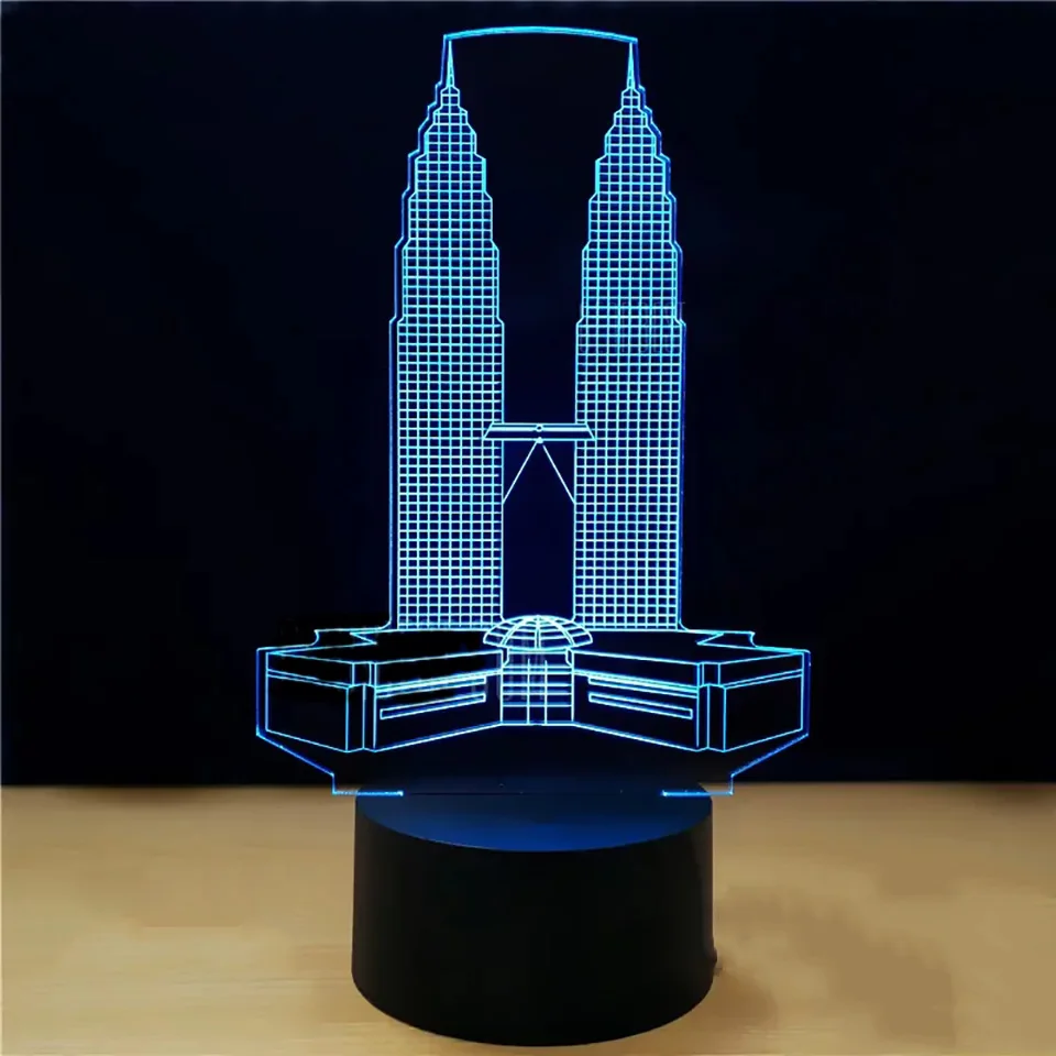 

3D Petronas Twin Towers Building Modelling Led Desk Lamp Vision Decor Usb 7 Colors Changing Baby Bedside Sleep Night Light Gifts