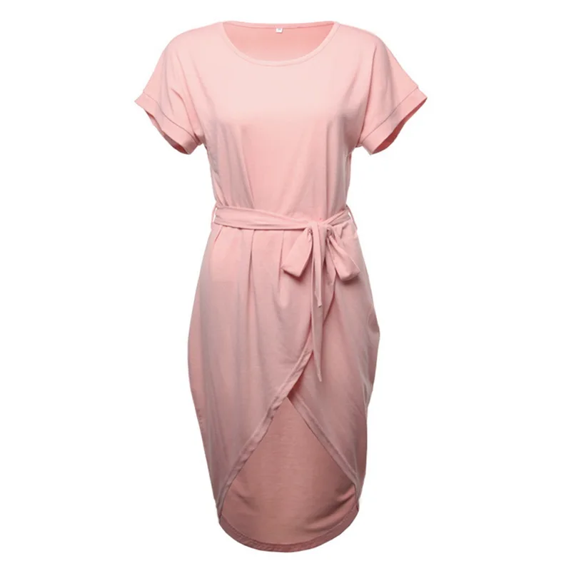 Сексуальное розовое пляжное платье, женское летнее платье с коротким рукавом и высокой горловиной, Пляжное Платье, туника с высокой талией, свободная микро юбка, купальный костюм