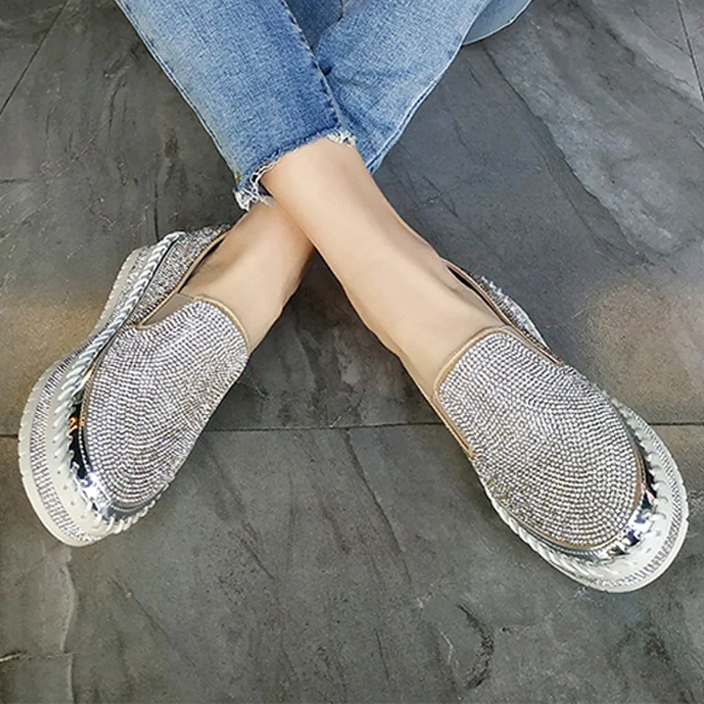 

YOUYEDIAN 2019 Hot Flat Shoes Women's Single Shoes Rhinestones Thick-Soled Flat Shoes Casual Students Shoes Women Shoes Drop