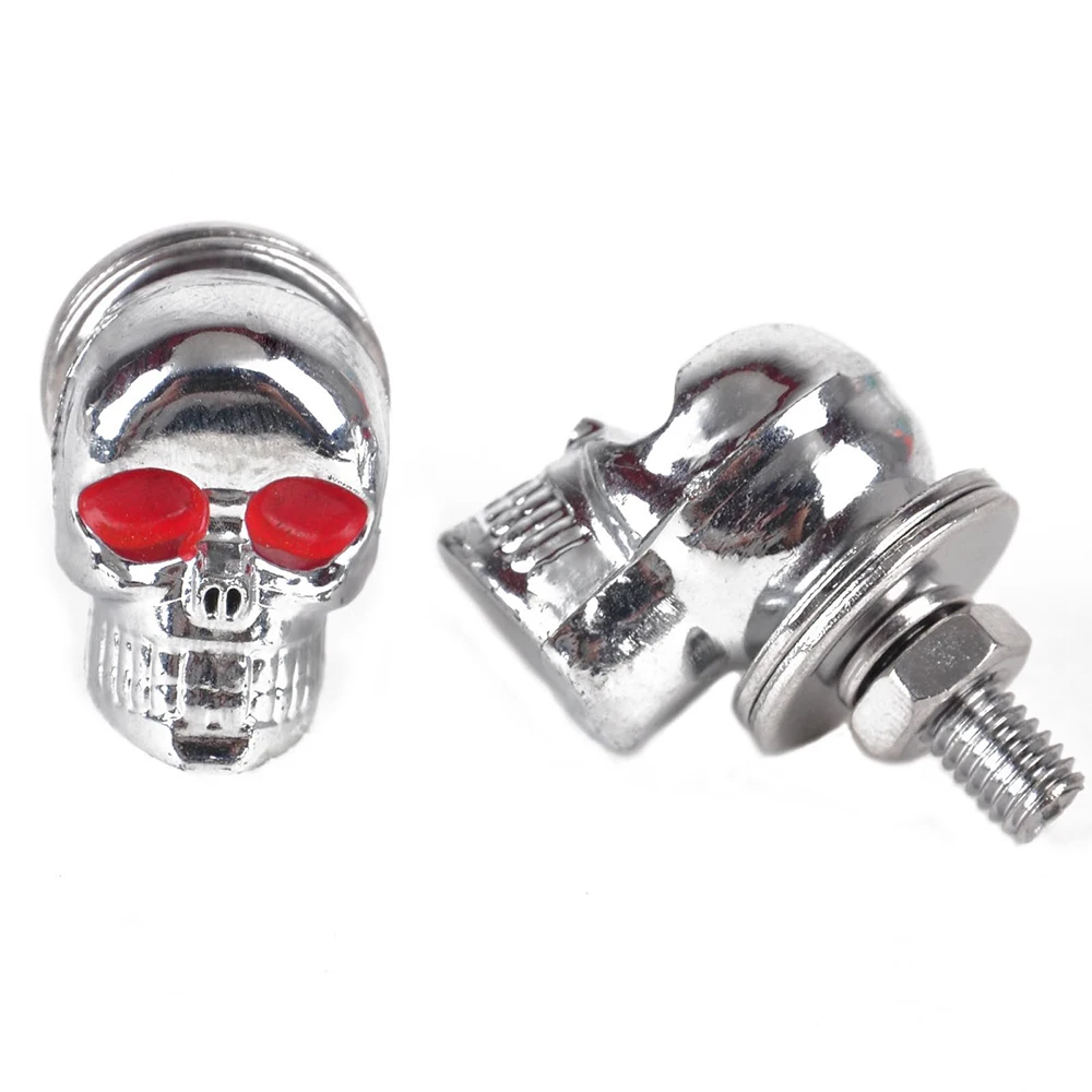 

4pcs Chrome 3D Skull Motorcycle License Plate Bolt Screw Fastener Fit For Harley