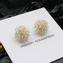 Корейский сладкий прозрачные хрустальные бусины тканые S925 стерлингового серебра серьги стержня для Для женщин свадебные Обручение ювелирные изделия ручной работы