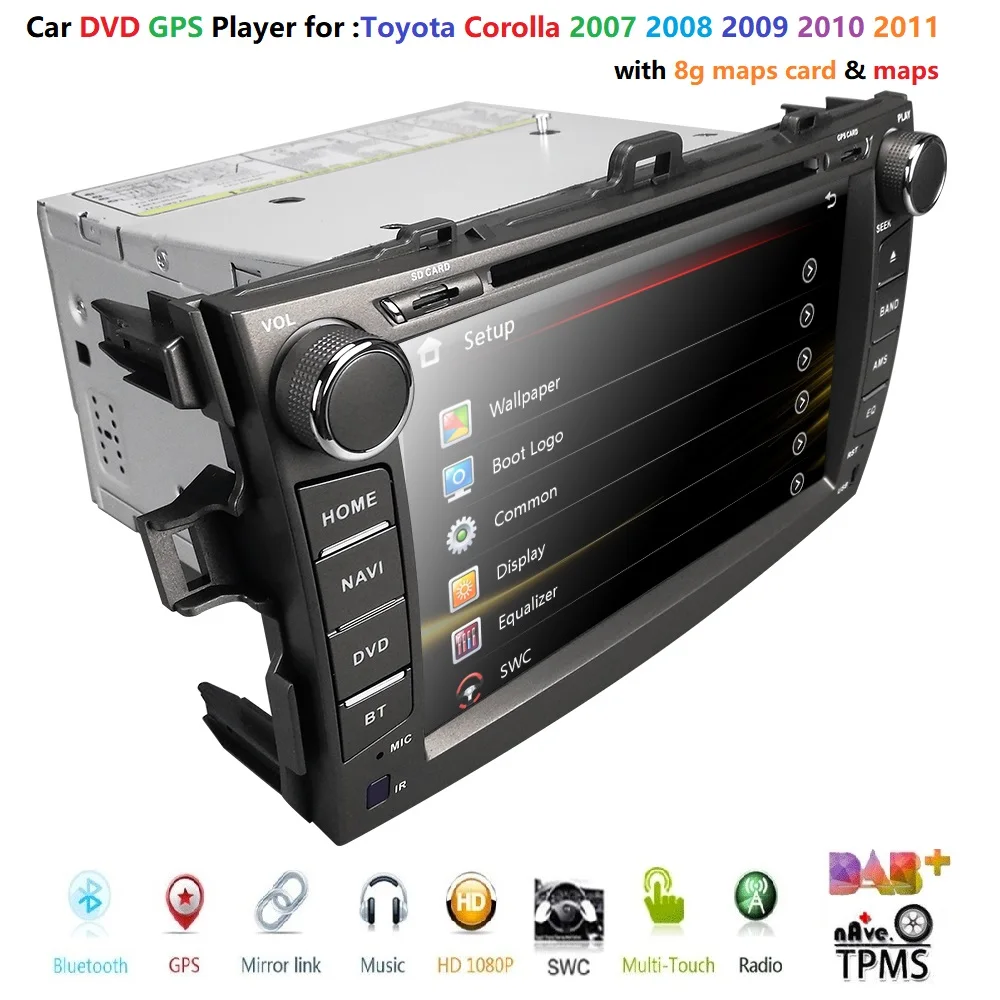 

HD 8" Screen Mirror GPS Car Radio Stereo DVD Player for TOYOTA Corolla 2007-2011 iPhone Music/AM FM Radio/SWC/Bluetooth/3G/AV-IN