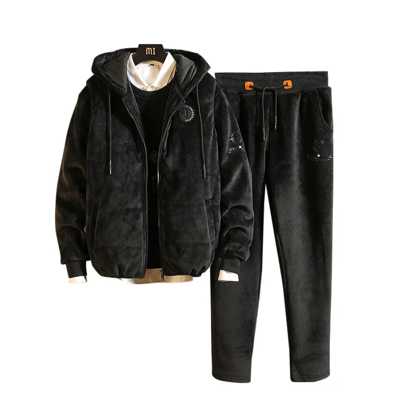

Rlyaeiz High Quality Winter Gold Velvet Sporting Suits Men Sporting Wear Printing Hoodies + Pants + Vests Set Male Tracksuit