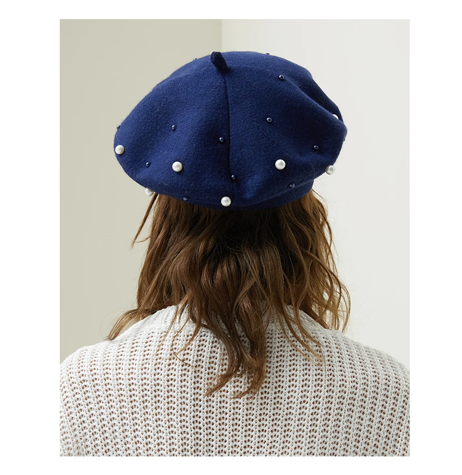 Women Berets Pearl Decoration Hat Female Rabbit Hair knitted Caps 2018 New Brand Winter Beret Lady Painter Bonnet Hats Wholesale (6)