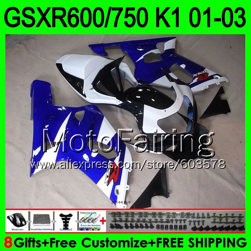 

Stock blue +Cowl For SUZUKI GSXR600 2001 2002 2003 K1 #4151 GSXR750 GSXR 600 750 GSX R600 R750 01 02 03 Fairing blue white k1