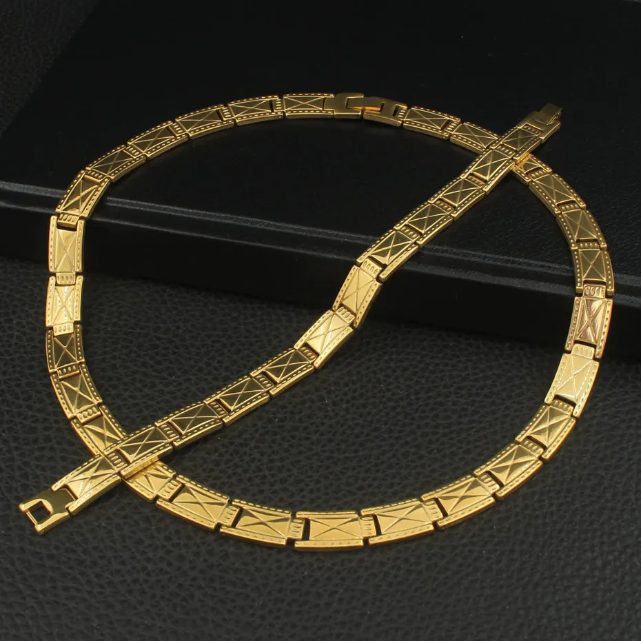 

Newest Stainless Steel Vintage Jewelry Sets Gold Color Bracelet +Necklace set For Women Hot Sell SFKZAJEI