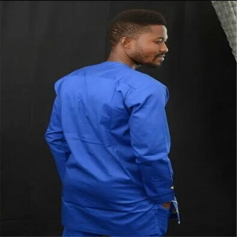 African Clothing Long-sleeved Long Shirt Round Neck Hot Sales Dresses Restoring Ancient Ways Grid printing Men Clothes (4)