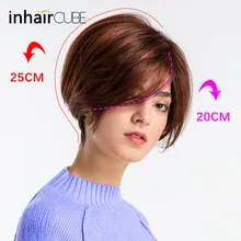 ESIN Женские смешанные парики 70% натуральных волос Каре цвета блонд,средней длины 30 см Аккуратная челка и боковой пробор, кончики завиты внутрь Женский парик блондинки на дышащей эластичной шапочке