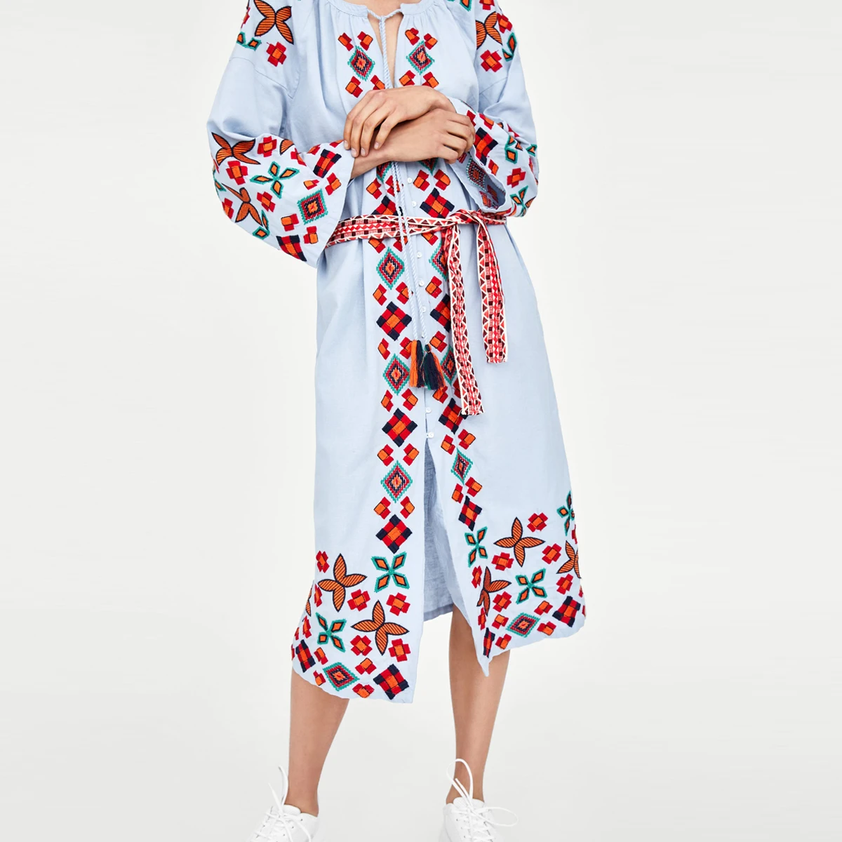 Jastie осеннее вышитое платье миди с длинными рукавами и круглым вырезом, женские платья, повседневные винтажные платья в украинском стиле, хлопковое женское платье Vestidos