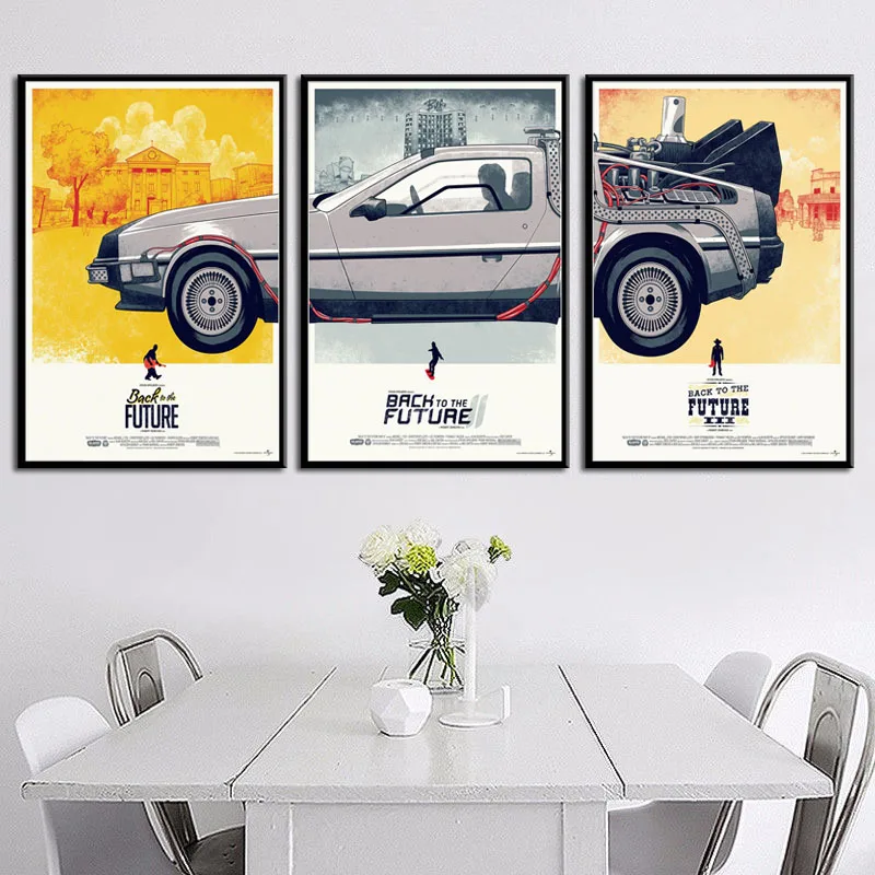 

P103 Back To The Future Classic Sci-Fi Movie Series Time Machine DMC-12 Car Art Painting Silk Canvas Poster Wall Home Decor