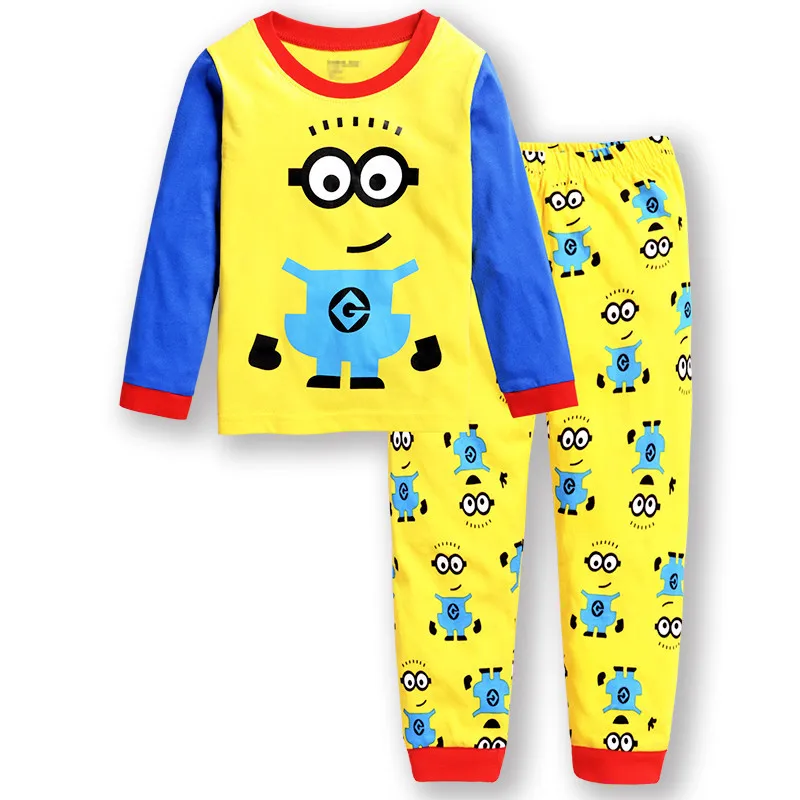 Пижамы для маленьких мальчиков с миньонами; Детские пижамы для девочек; одежда для сна с героями мультфильмов; одежда для сна; хлопковые брюки; футболка с длинными рукавами; комплект одежды для детей