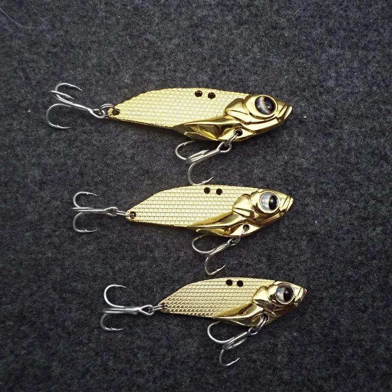 Metal Spoon VIB Lures 7G 10g 15G Vibrations Fishing bait Bass Treble With 3 Hooks Lead Hard Fish Cicada Lure Bass Crank Bait