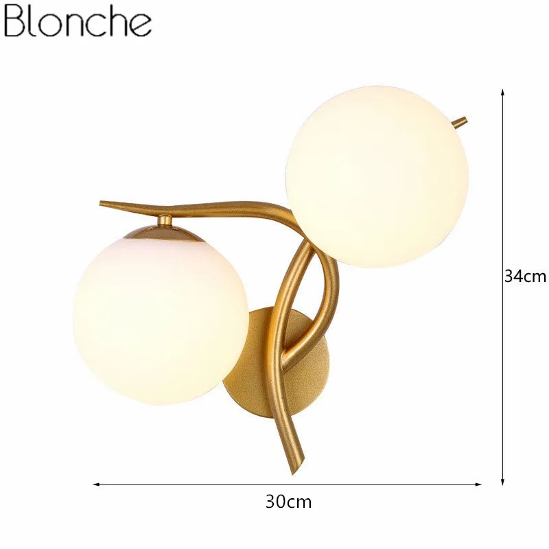 Bola de Vidro Moderna Lâmpada Parede Arandela Ouro Loft Industrial Luz Sala Estar Quarto Escada Casa Luminárias Decoração Luminária Led 2 Luminárias de parede