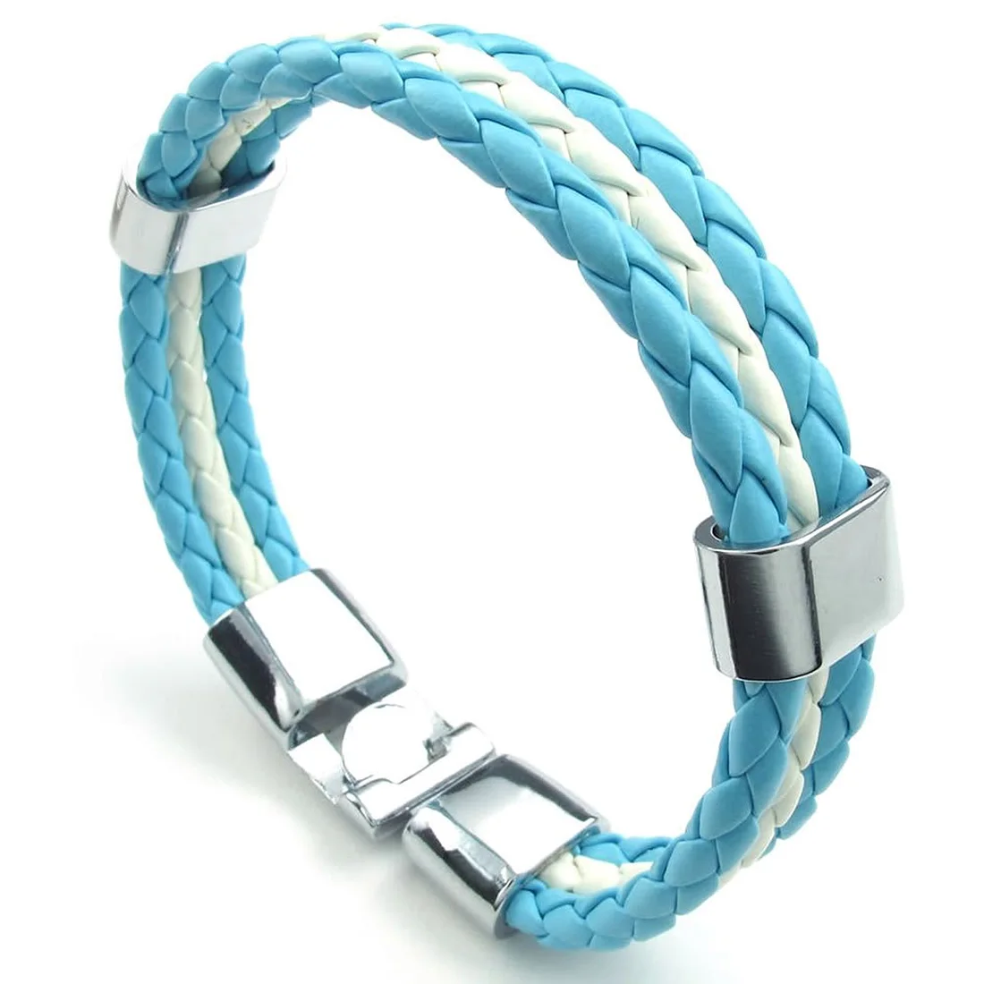 

Blue Leather Bracelet White Flag of Argentina Alloy Bracelet Braided , with a Velvet Pouch