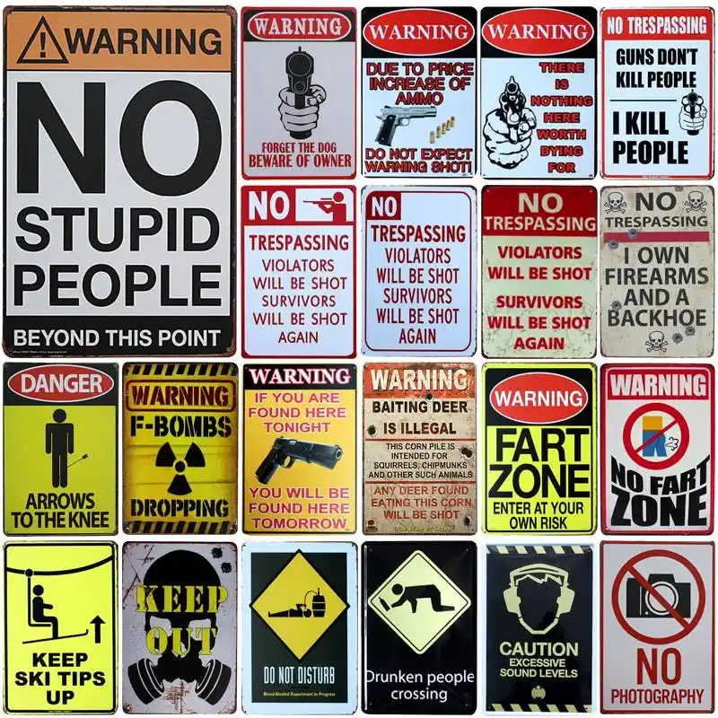 Sq Dglz Warning Slogans No Trespassing Metal Sign Bar Wall Decor