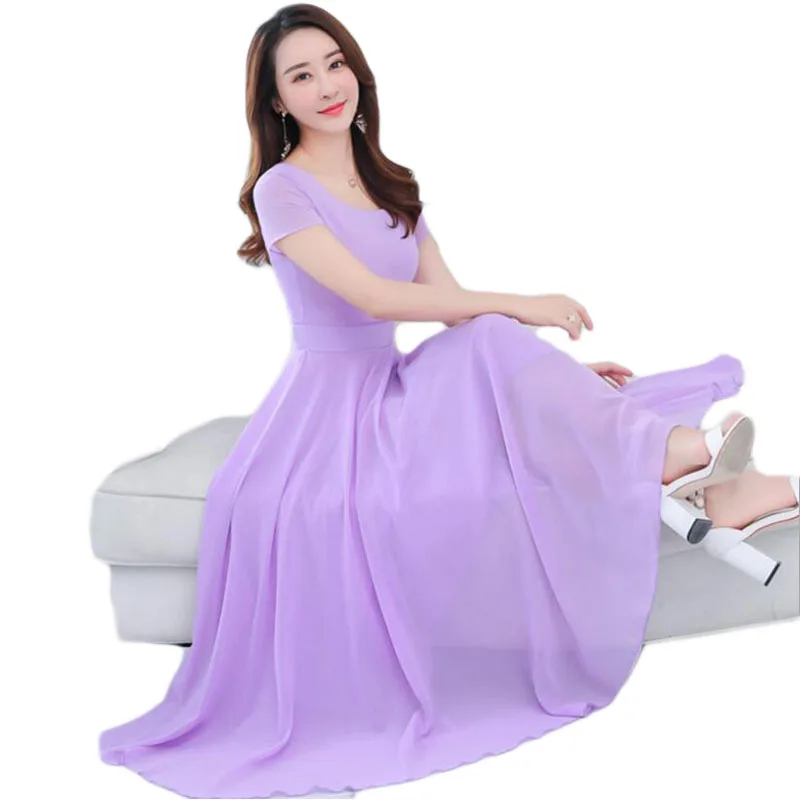 

2019 Maxi Dress Plus Size Summer Dress Robe Grande Taille Femme Temperament Chiffon Beach Big Slimming Bohemian Long Dress E256