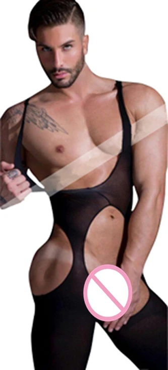 Men Bodysuit Sexy Strip High Elastic Hollow out Bar club Dance Party Transparent Bodystockings Male Sharpwear Body Stocking