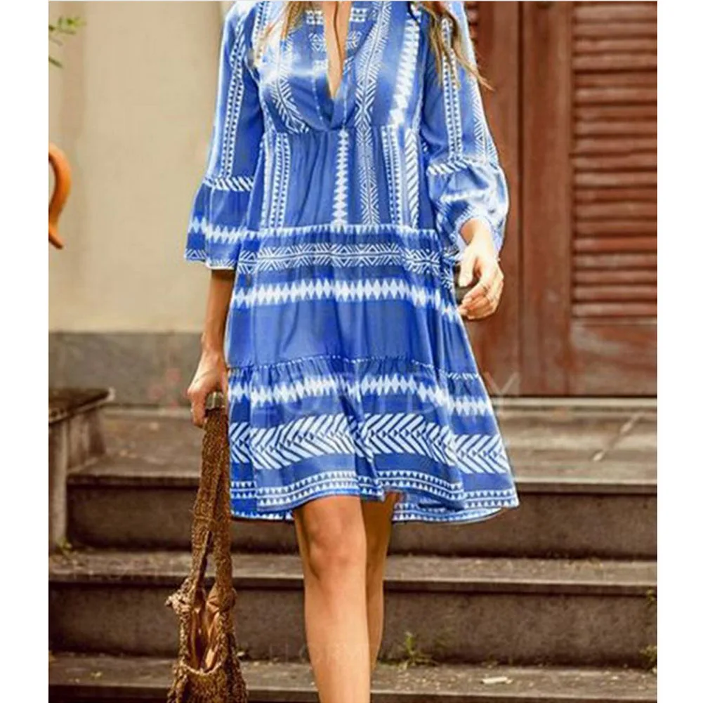 

2019 Women Boho Short Maxi V-Neck Casual Dress Cocktail Party Dresses Sundress Hot