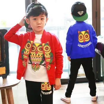 

3PCS Kids Clothes Set Owl Pattern Baby Boys Clothing Set Toddler Boy Jacket T-shirt Pants Children Costume 2017 Spring Outfits
