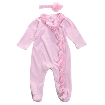 

Newborn toddler baby girl romper cute flower Jumpsuits+ headband baby clothes suit