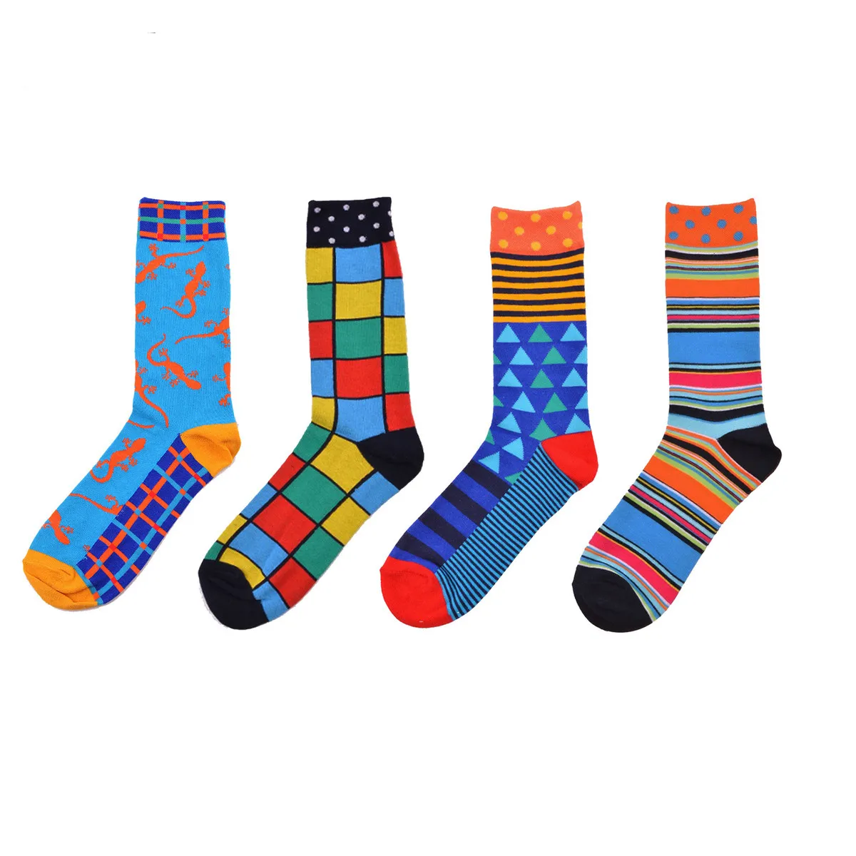 PEONFLY Men's Bright Funny Colorful Casual Cotton Socks Diamond Stripe ...