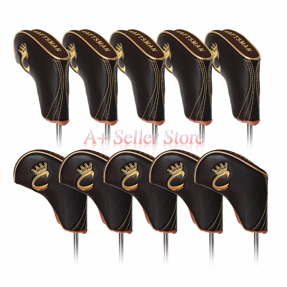 

Free shipping 10pcs/set Golf Club Iron Headcovers 3 4 5 6 7 8 9 AW PW SW stitching RH LH PU Leather