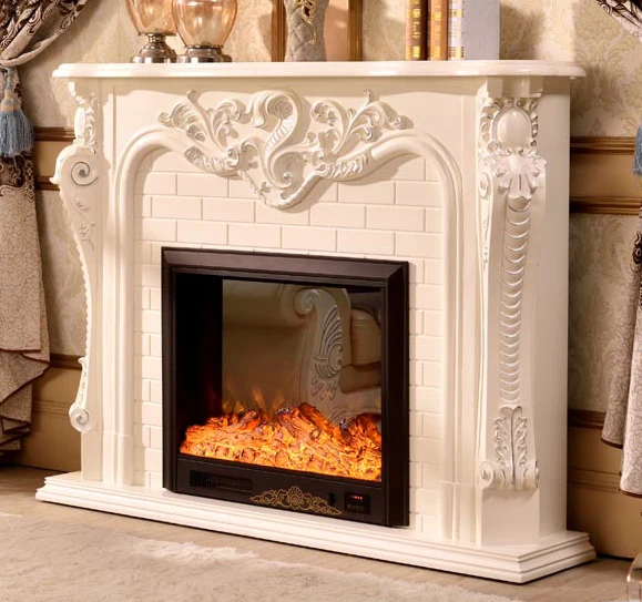 Fireplace Set W150cm European Style Chimneypiece Solid Wooden Mantel Plus Electric Firebox Insert Living Room Decor Heater