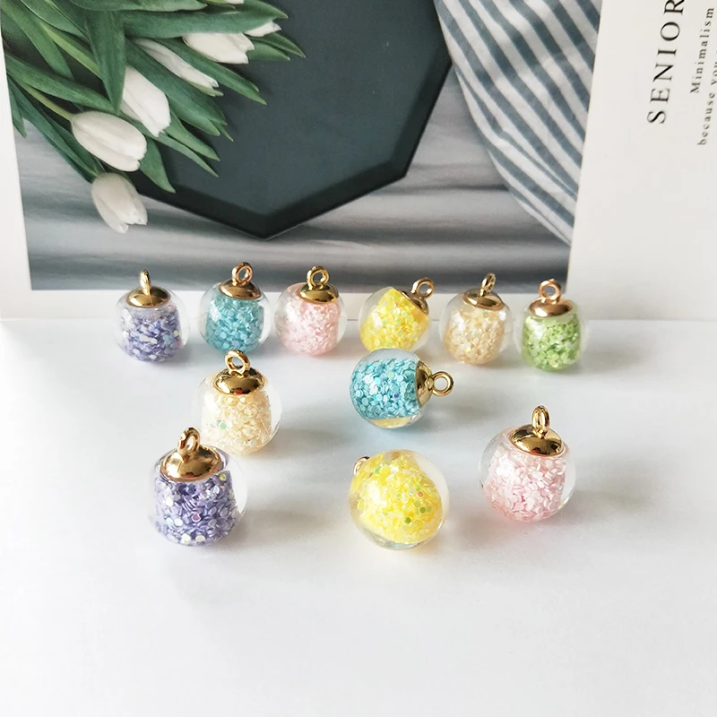 

10PCS Round Sequin Ball Resin Charms 3D Don't Fall Ball Pendant Charms Earrings Making Floatings DIY Jewelry Accessories YZ553
