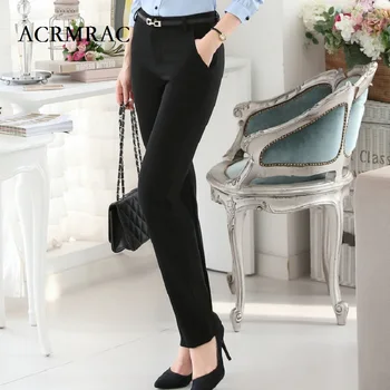 

ACRMRAC Female Formal wear black pocket Slim Thin Work pants Long pants cargo pants