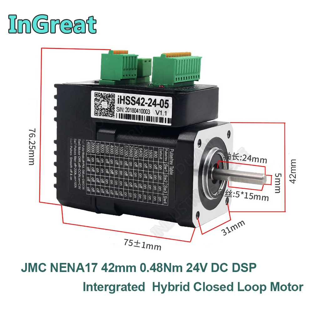 NEMA17 42 мм шаговый двигатель с замкнутой обратной связью мотор 0.48Nm D = 5 мм Нема 17(Национальная ассоциация владельцев электротехнических предприятий) гибридная Интегральная Степпер с сервоприводом с привод 24 V JMC