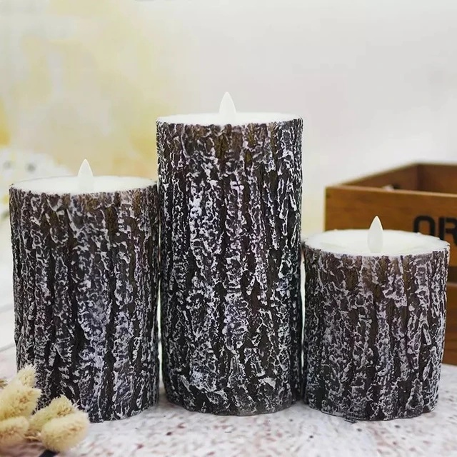 3 Bougies LED déco tronc d'arbre a piles