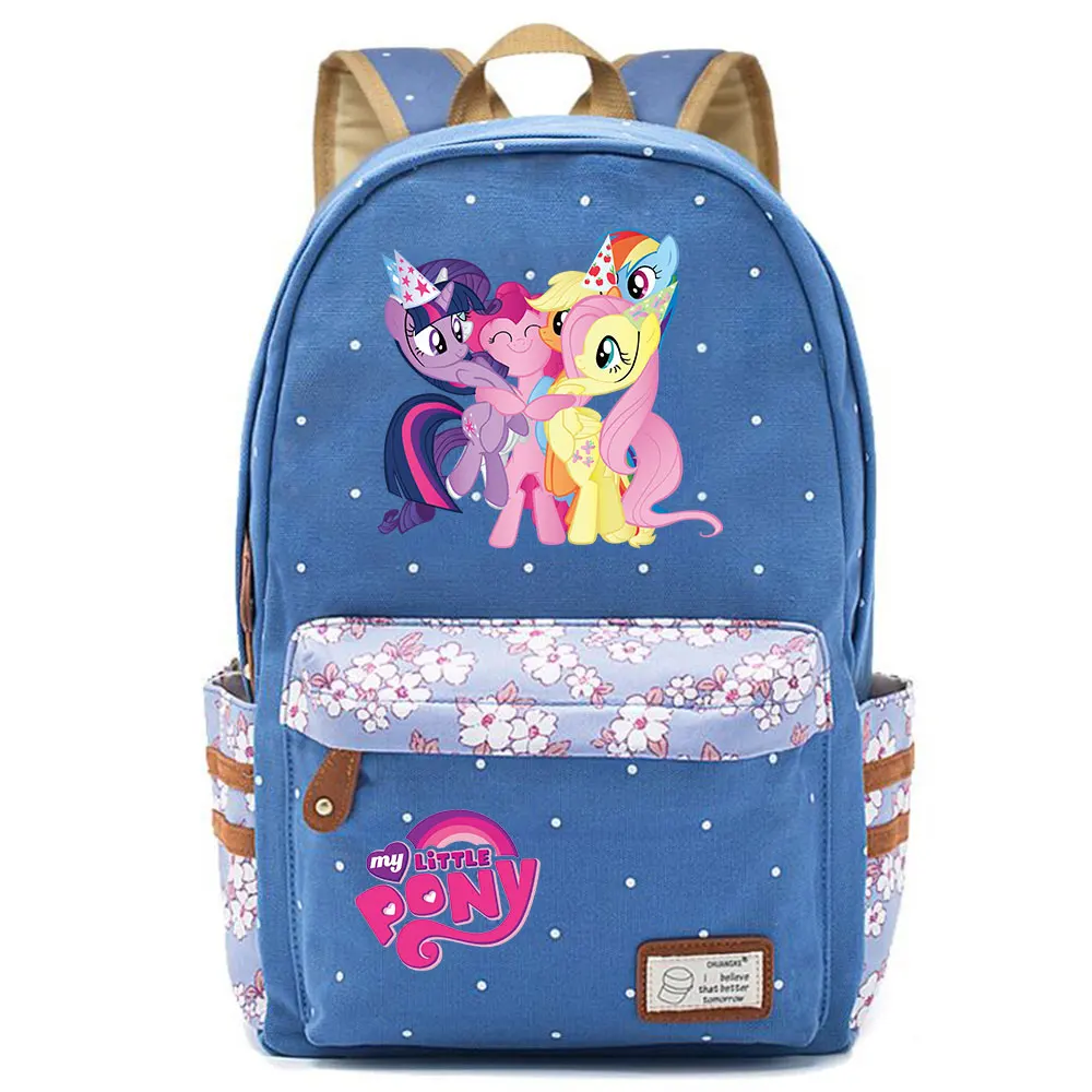 703CHK-01 Kawaii My Little Pony Rainbow Dash Pinkie Pie с цветами в горошек, школьная сумка для мальчиков и девочек, женский рюкзак, Подростковый холщовый женский рюкзак - Цвет: 703CHK-01