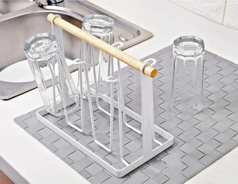 Coffee Tea Cup Holder Stand 6 Mug Wood Handle Storage Rack Holders W6 Hooks(Not includ cups) (2)