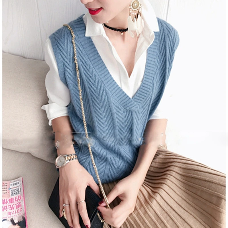 

MVLYFLRT Spring and Summer New Women's V-neck Knit Vest Wild Pullover Loose Sleeveless Sweater Openwork Sweater Wear Large Size