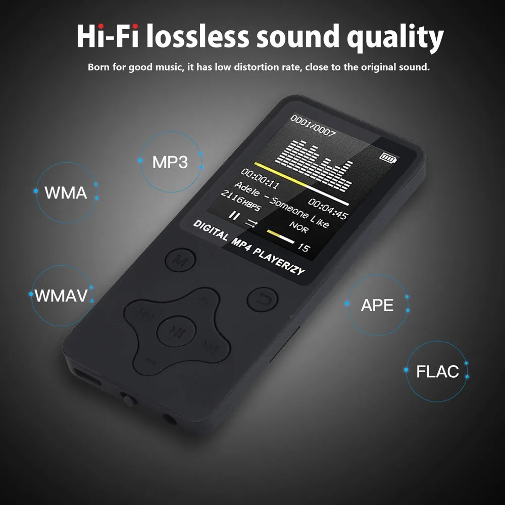 

Portable MP3 Lossless Sound Music Player 1.8-inch TFT Display FM Recorder Matte Material Body Set Ultra-thin cool Non-slip