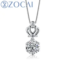 ZOCAI Crown 0,30 КТ H/SI Certified Diamond Pendant in 18 К из белого золота(Au750) с 925 Серебряная цепочка Цепочки и ожерелья JBD90278T