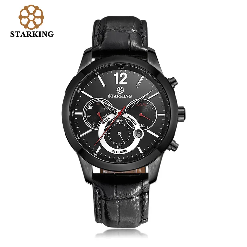

STARKING Casual Men's Watch 3 Eye Time Water Resistant Quartz hub Watches Men Retro Rose Gold Watch BM0947 relogio masculino