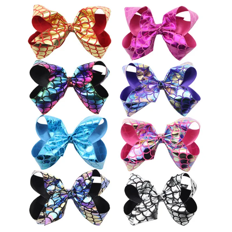 8pcslot Fashion 6 inch printing big butterfly clip Fish scale pattern Hair Bows girl's handmade hair  (3)